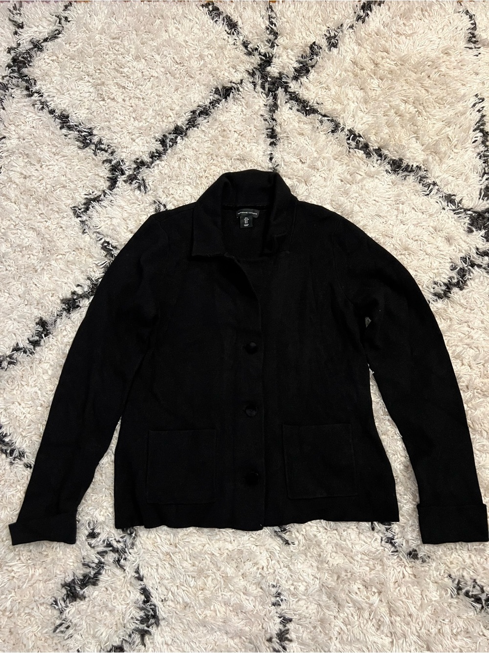 Adrienne Vittadini Black Button-Front Women's Knitted Jacket